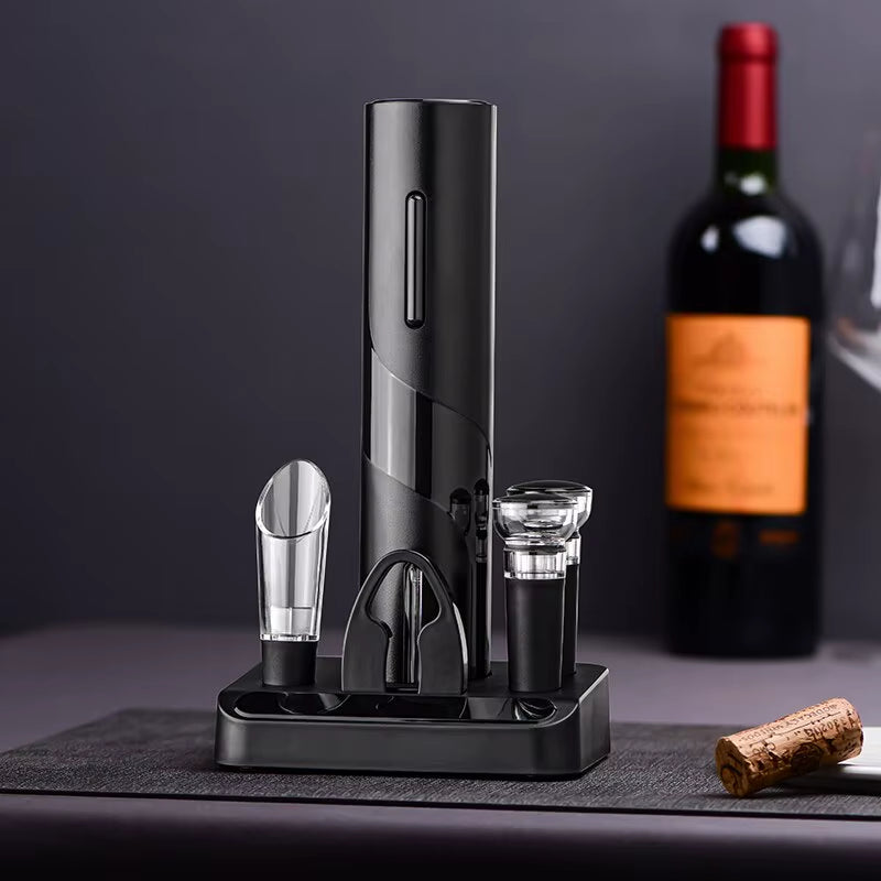 4-In-1 Electric Wine Opener Set, Pourer, Stopper, Storage Base & Cutter