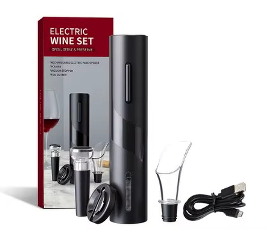 4-In-1 Electric Wine Opener Set, Pourer, Stopper, Storage Base & Cutter